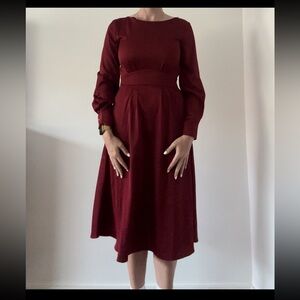 H&M Red Mock Neck Long Sleeve A-Line Dress